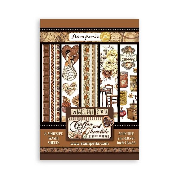 Stamperia Washi Pad - Coffee and Chocolate - A5 med 8 sider - SBW01