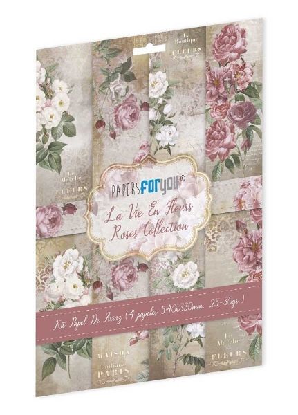 Papers for You - La Vie En Fleurs Roses Collection - 54 x 33 cm Ris Papir 4 ark - PFY-12774